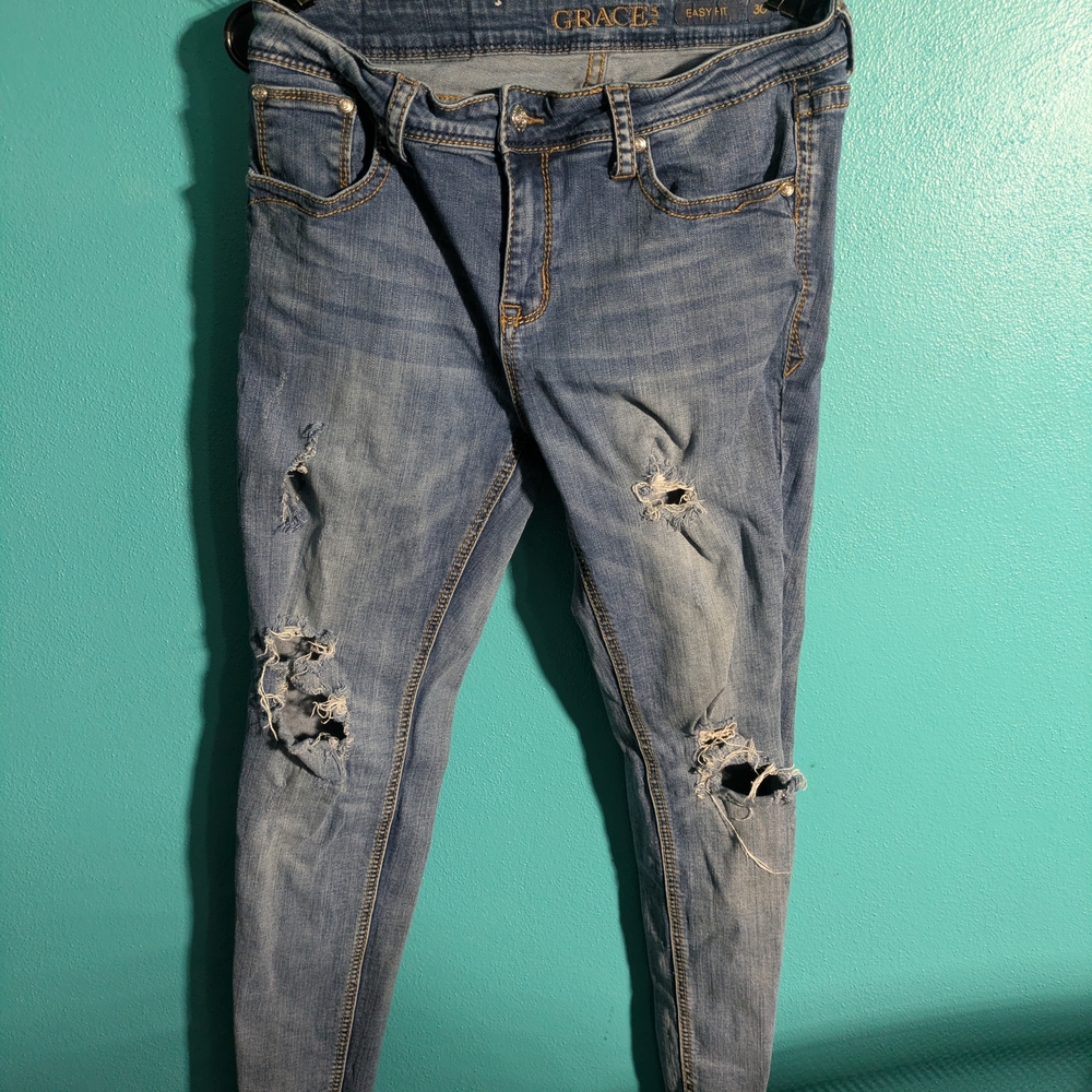 Grace High-Rise Distressed Skinny Jeans - Light Blue